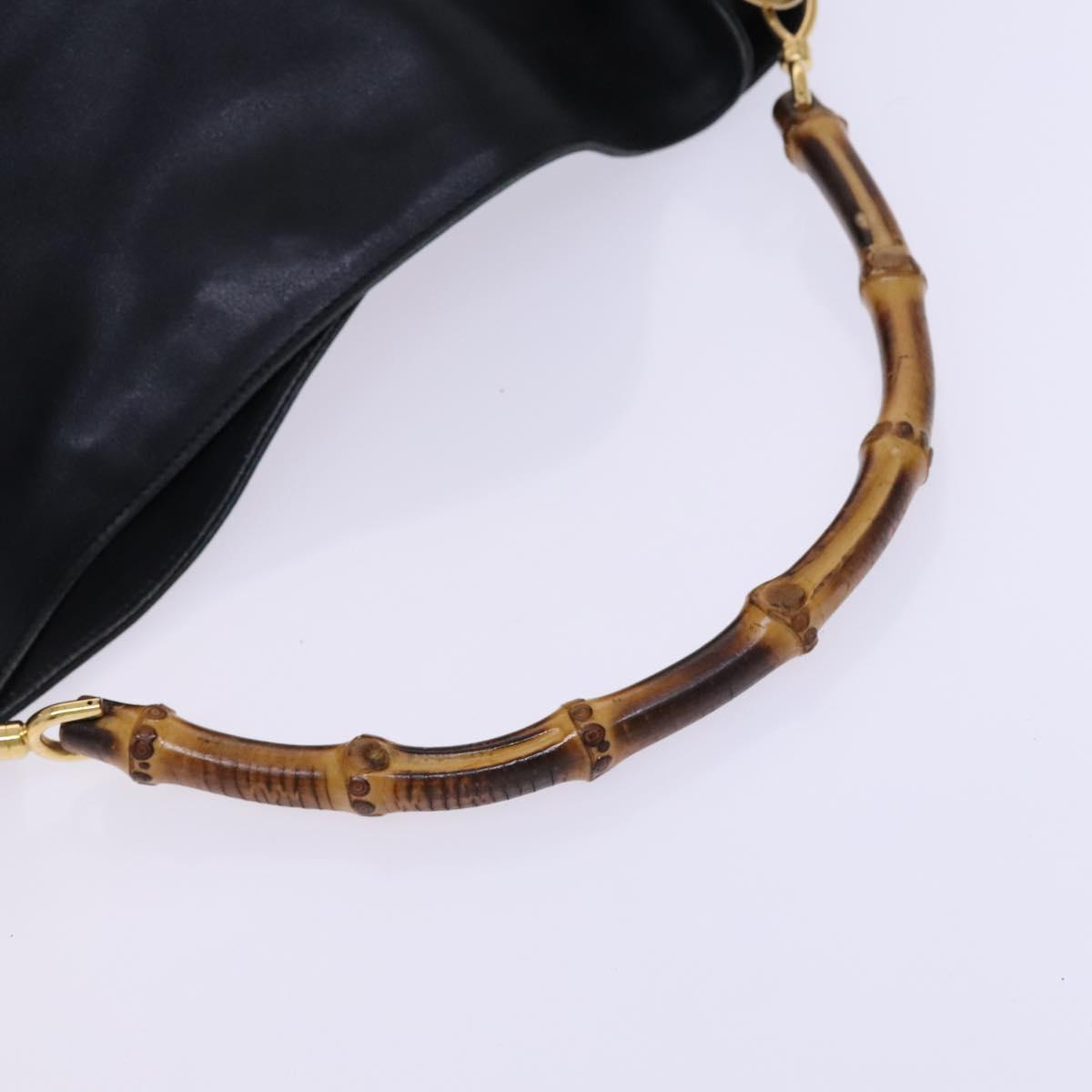 GUCCI Bamboo Hand Bag Leather 2way Black Gold 001 1577 Auth EC403