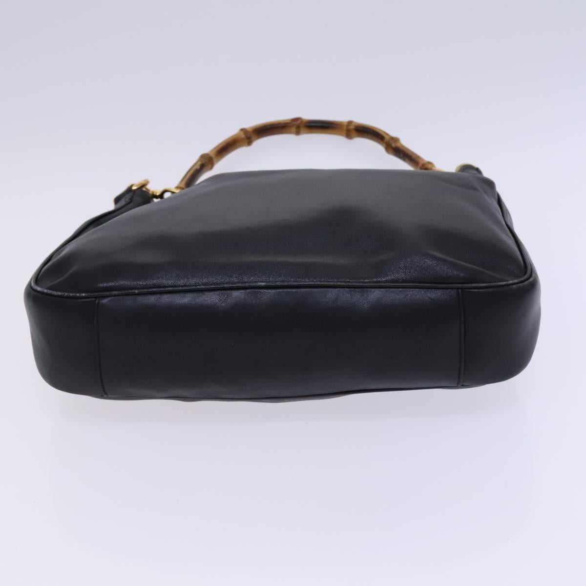 GUCCI Bamboo Hand Bag Leather 2way Black Gold 001 1577 Auth EC403