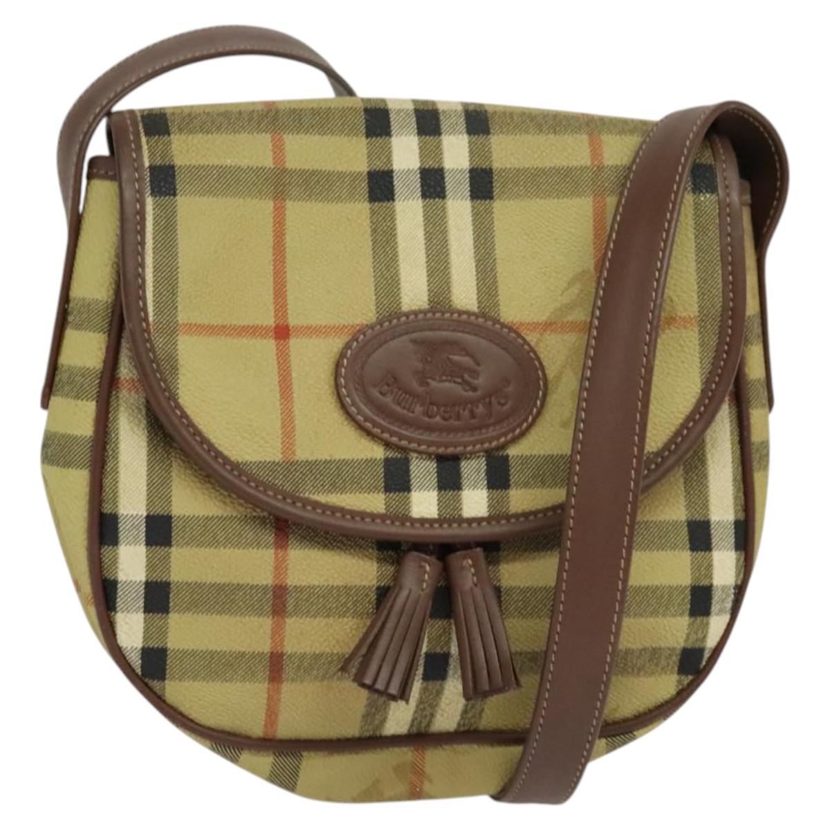 Burberrys Nova Check Shoulder Bag PVC Leather Beige Auth EC421