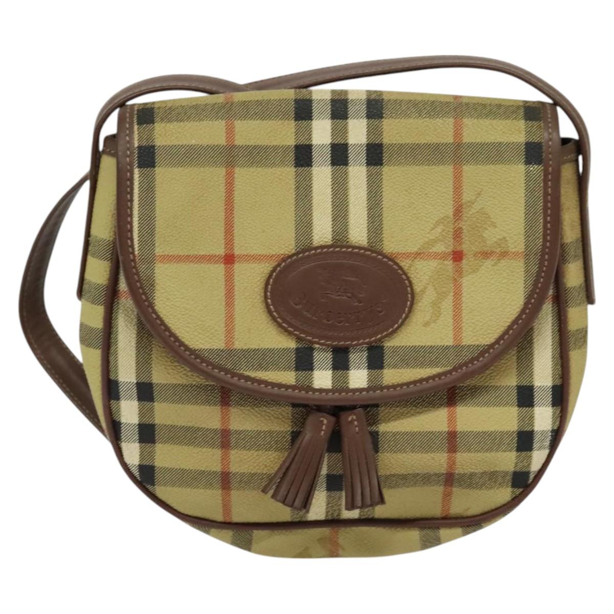 Burberrys Nova Check Shoulder Bag PVC Leather Beige Auth EC421