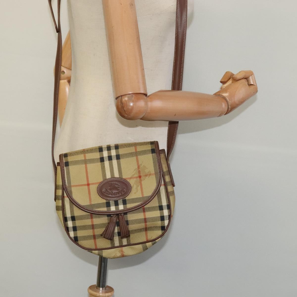 Burberrys Nova Check Shoulder Bag PVC Leather Beige Auth EC421