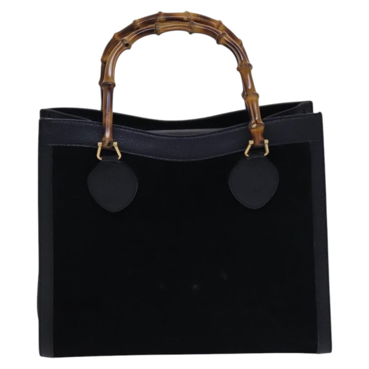 GUCCI Bamboo Hand Bag Suede Leather Black Gold 002 123 0260 Auth EC454