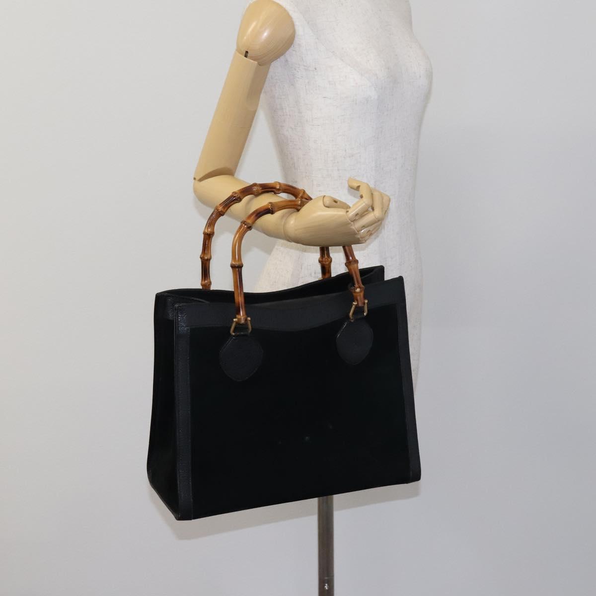 GUCCI Bamboo Hand Bag Suede Leather Black Gold 002 123 0260 Auth EC454