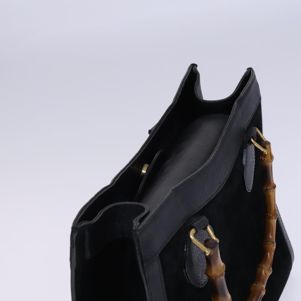 GUCCI Bamboo Hand Bag Suede Leather Black Gold 002 123 0260 Auth EC454
