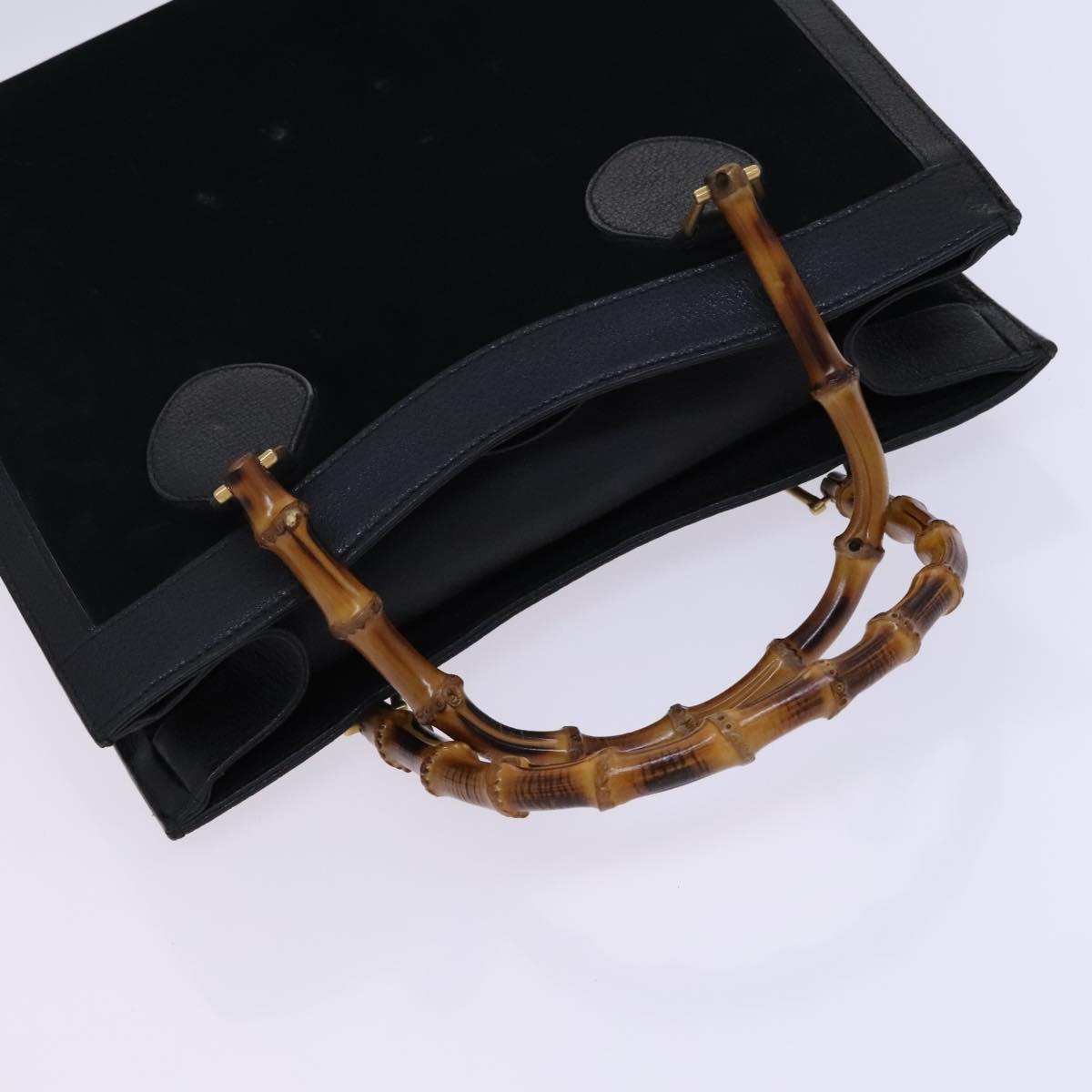 GUCCI Bamboo Hand Bag Suede Leather Black Gold 002 123 0260 Auth EC454