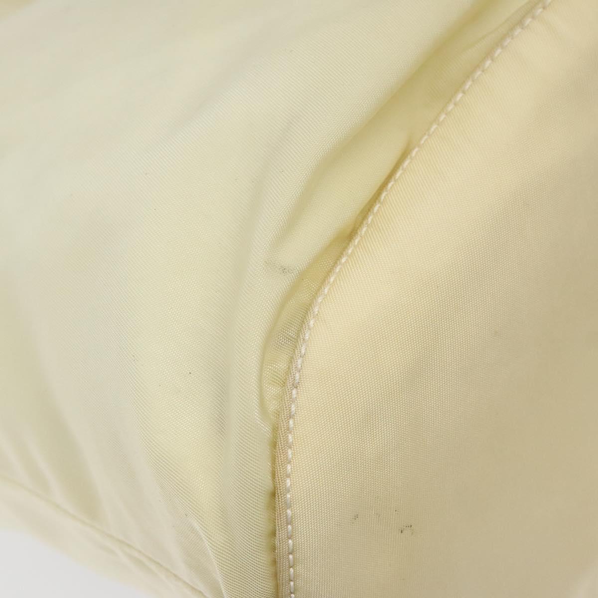 PRADA Hand Bag Nylon Cream Silver Auth EC470