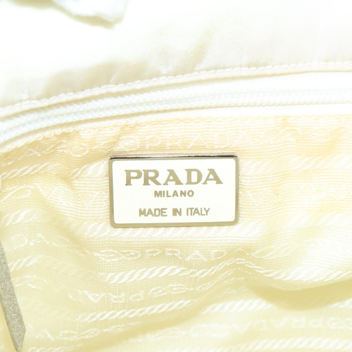 PRADA Hand Bag Nylon Cream Silver Auth EC470
