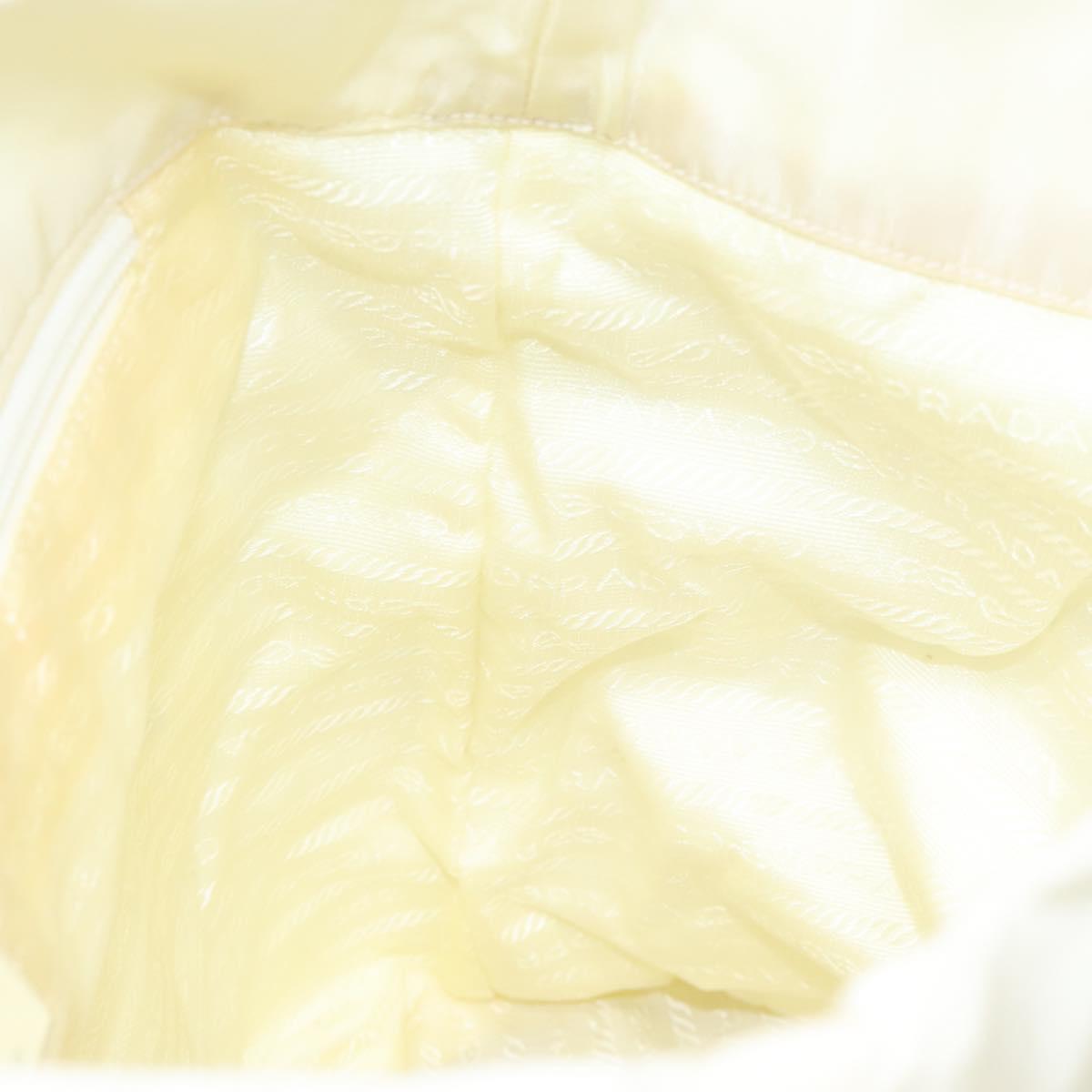 PRADA Hand Bag Nylon Cream Silver Auth EC470