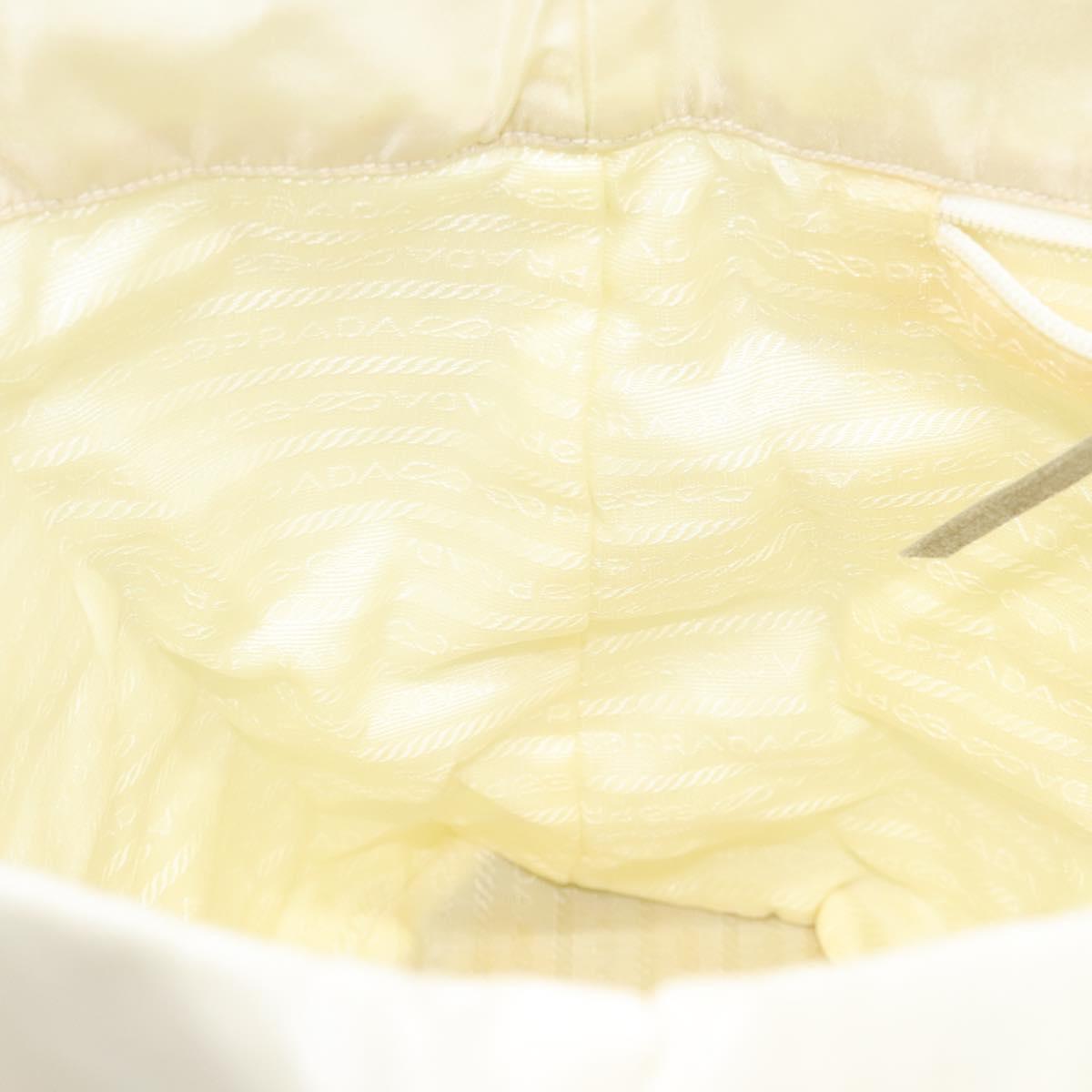 PRADA Hand Bag Nylon Cream Silver Auth EC470