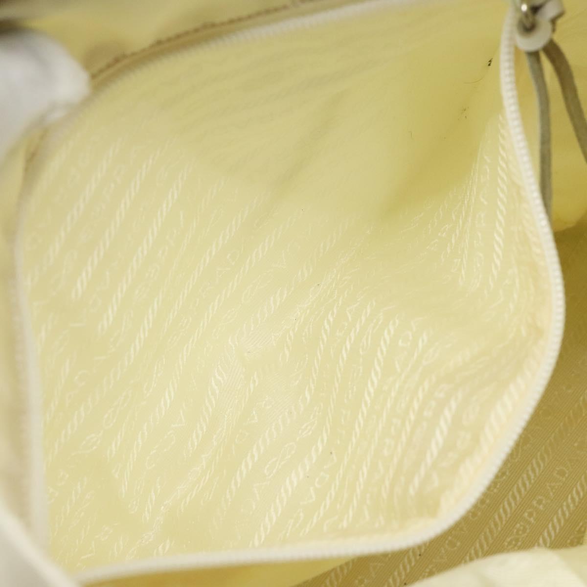 PRADA Hand Bag Nylon Cream Silver Auth EC470
