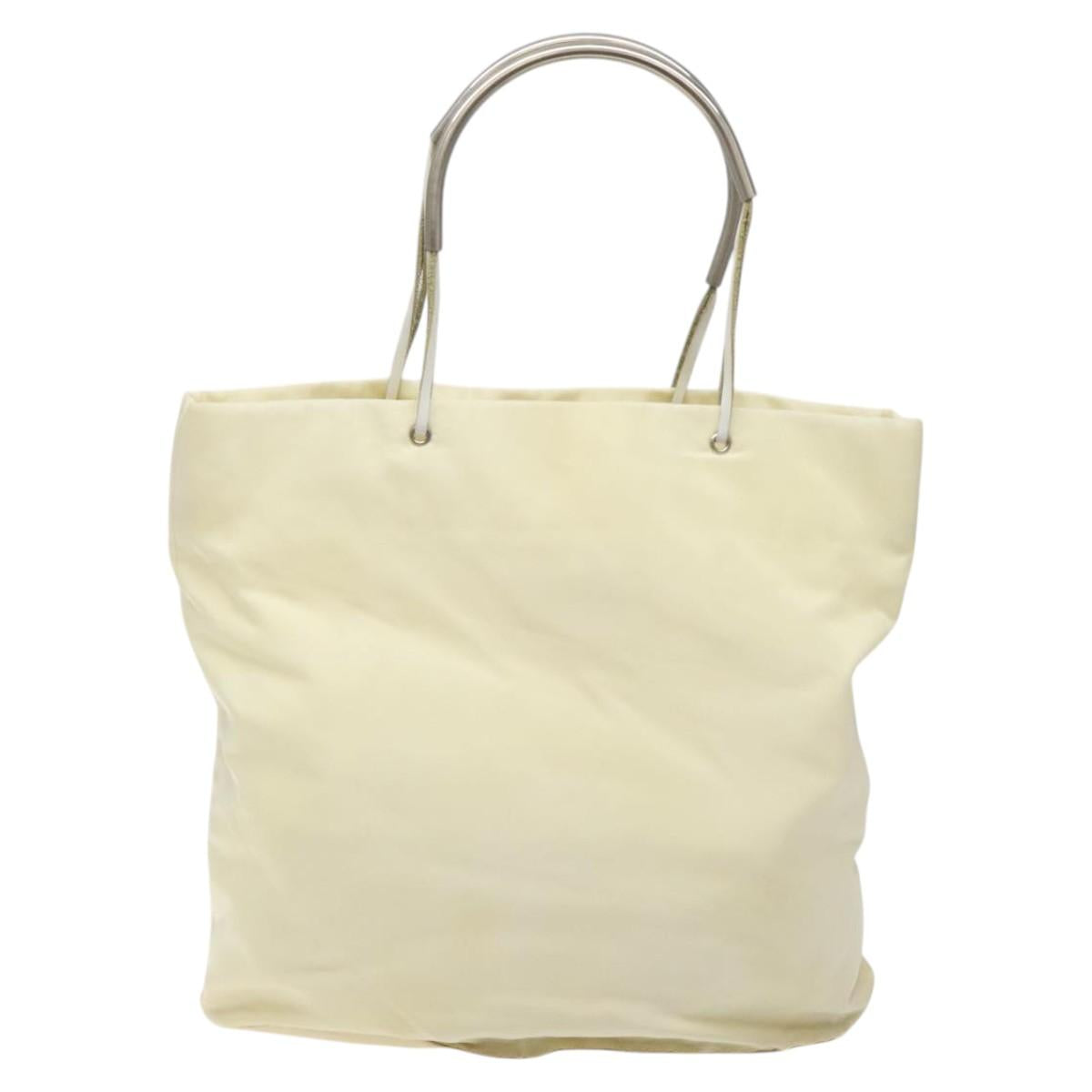 PRADA Hand Bag Nylon Cream Silver Auth EC470