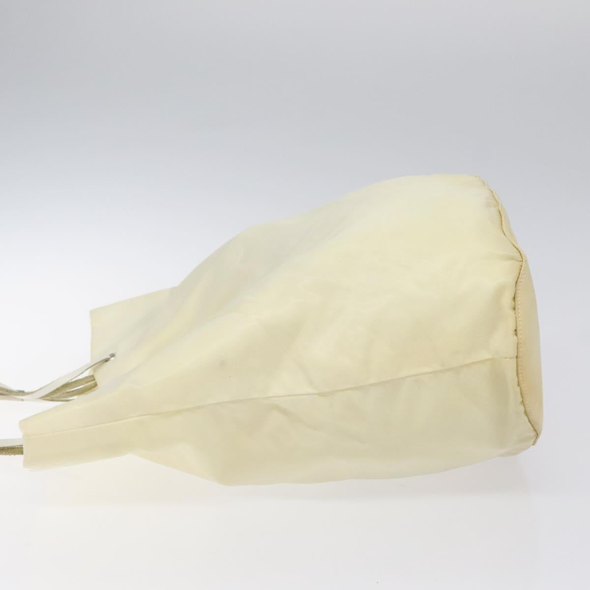 PRADA Hand Bag Nylon Cream Silver Auth EC470