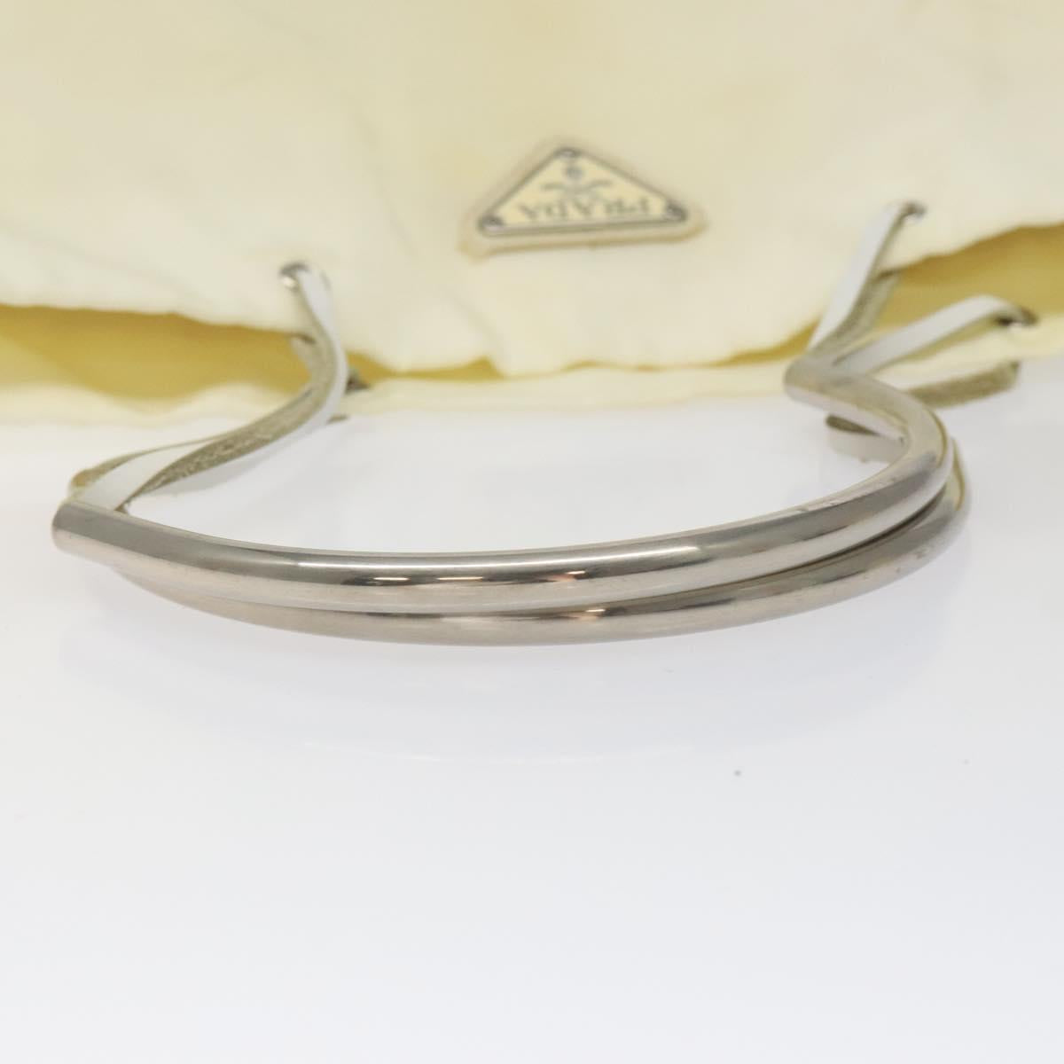 PRADA Hand Bag Nylon Cream Silver Auth EC470