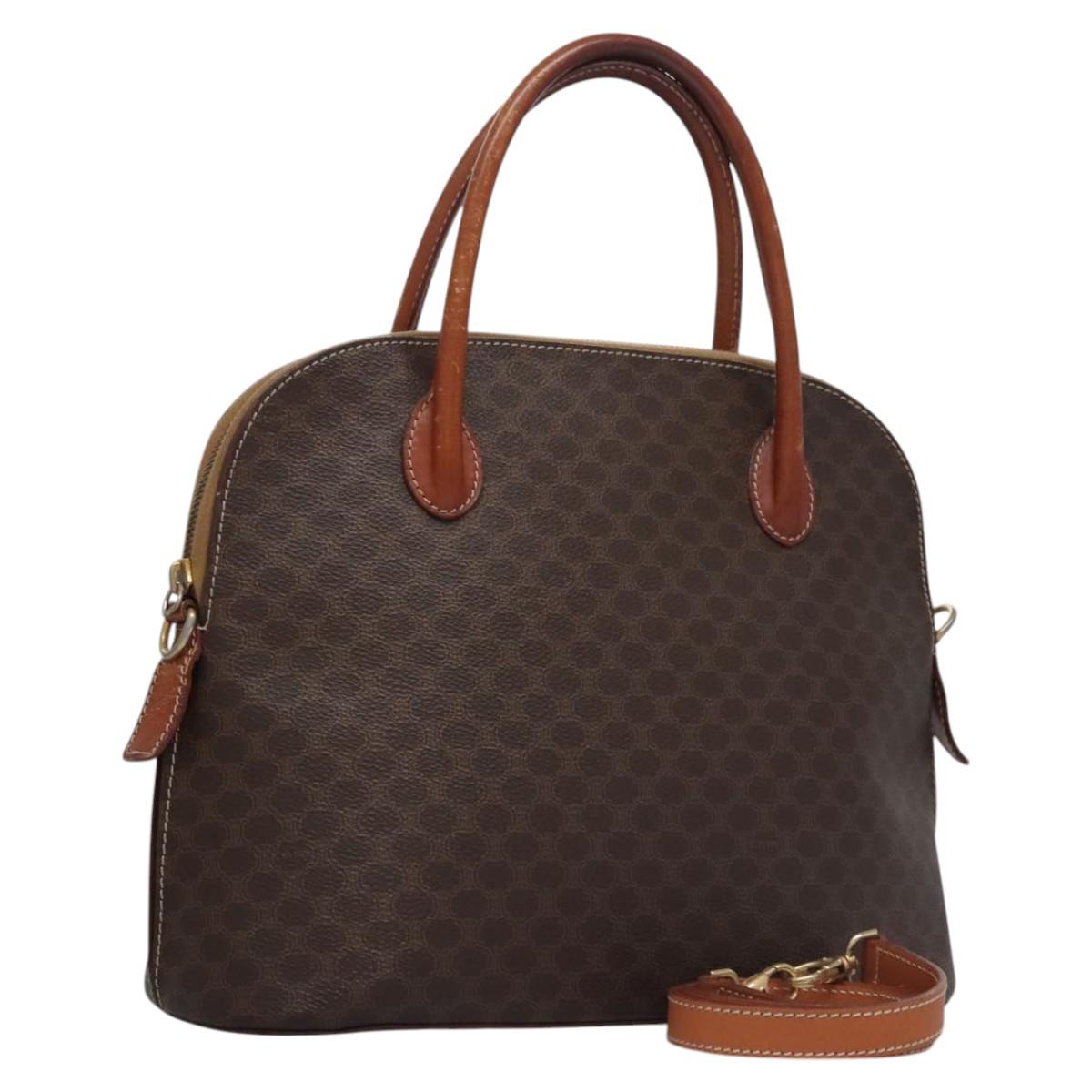 CELINE Macadam Canvas Hand Bag PVC Leather 2way Gold Brown Auth EC471