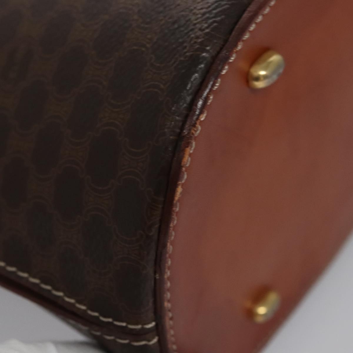 CELINE Macadam Canvas Hand Bag PVC Leather 2way Gold Brown Auth EC471