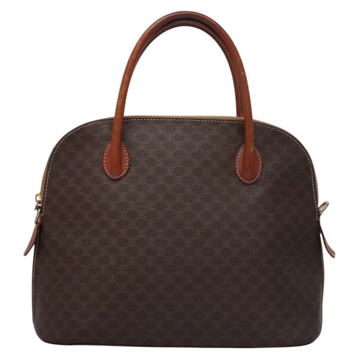 CELINE Macadam Canvas Hand Bag PVC Leather 2way Gold Brown Auth EC471