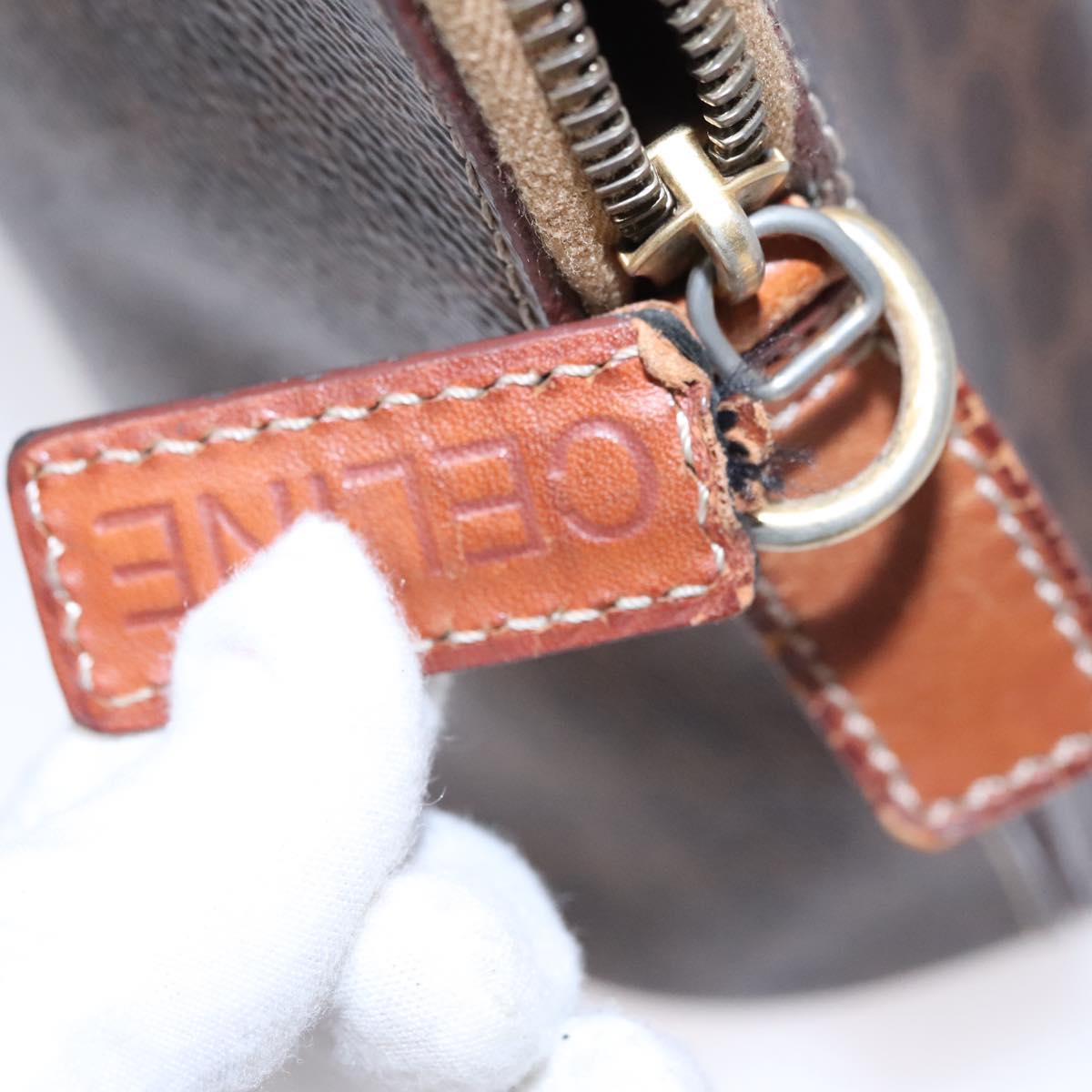 CELINE Macadam Canvas Hand Bag PVC Leather 2way Gold Brown Auth EC471