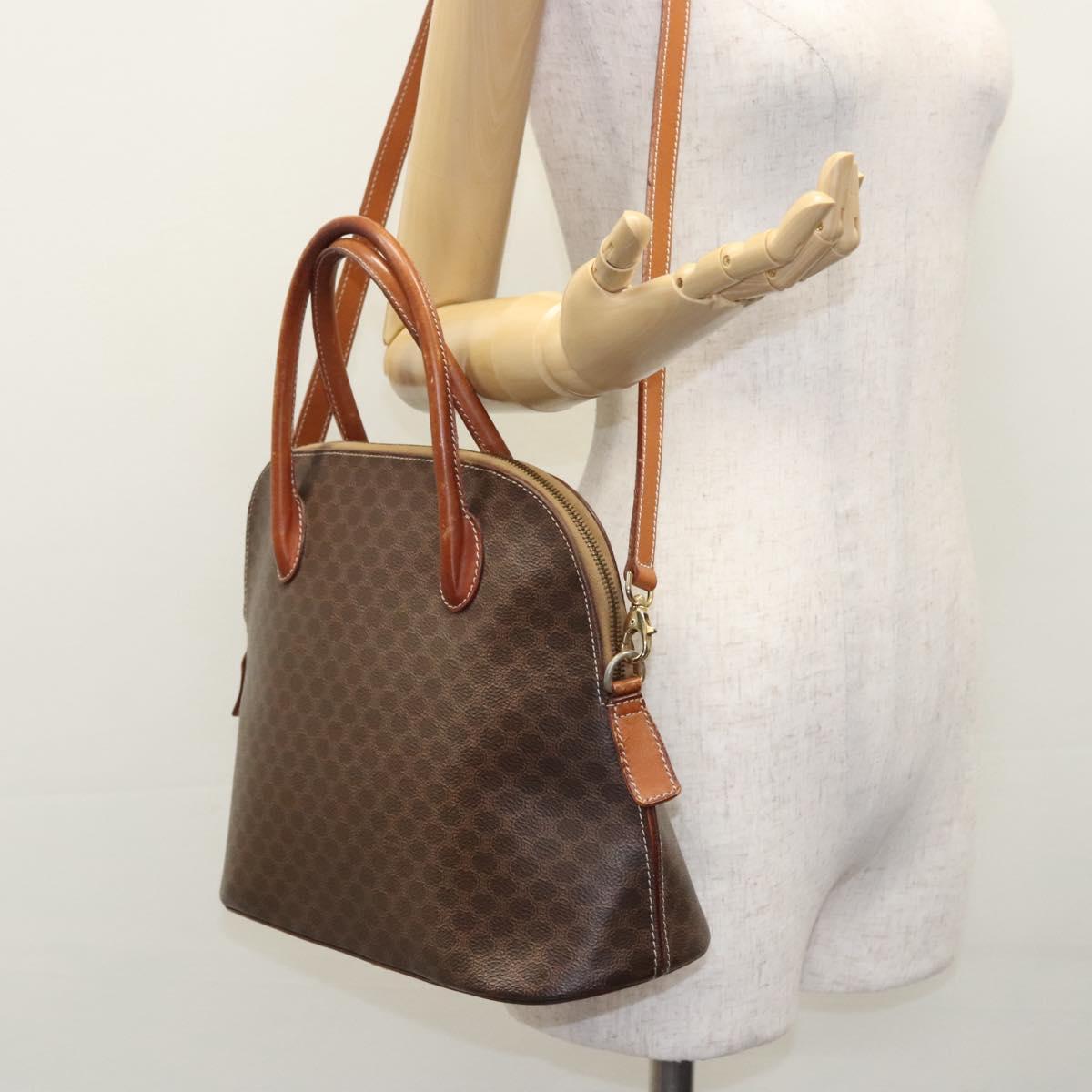 CELINE Macadam Canvas Hand Bag PVC Leather 2way Gold Brown Auth EC471