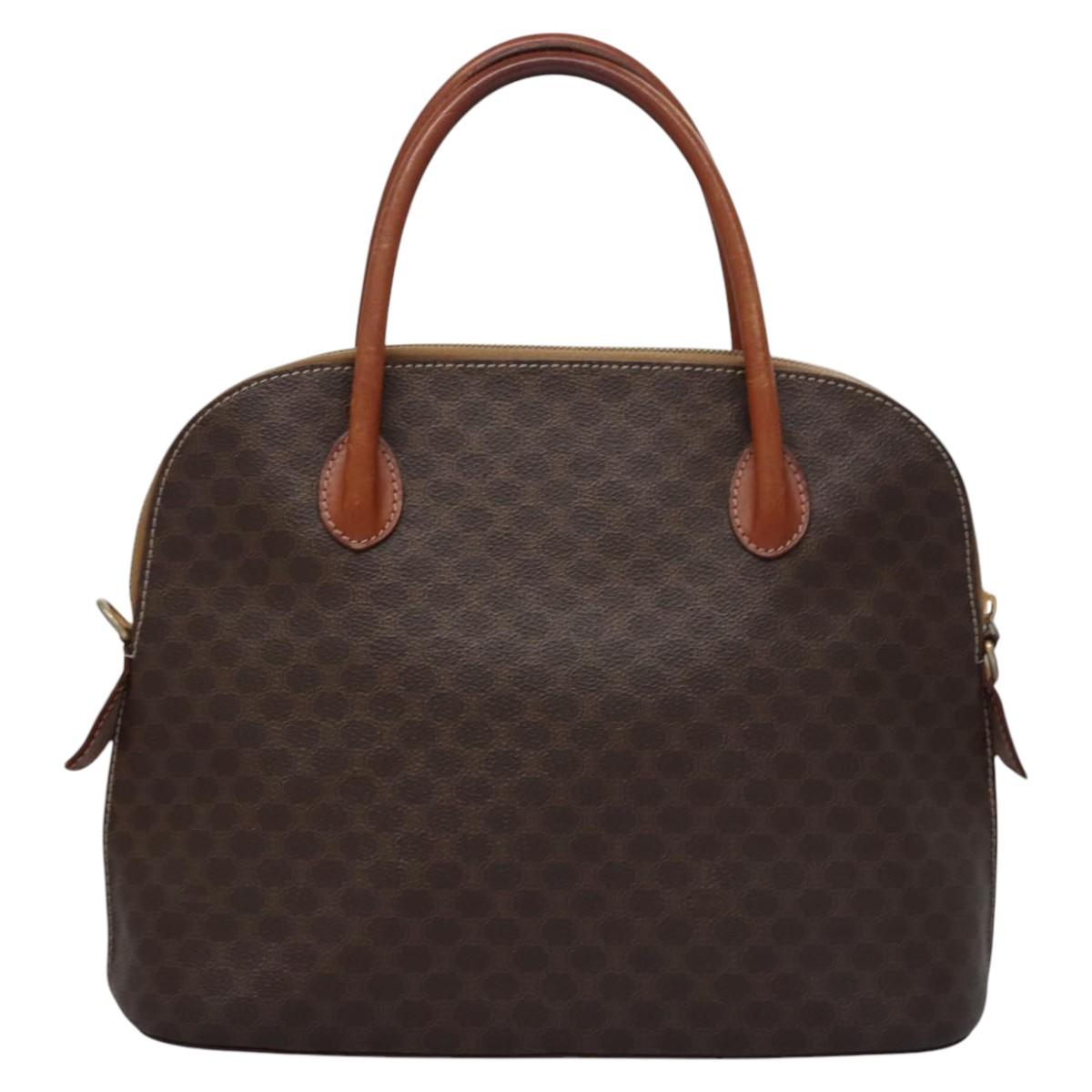 CELINE Macadam Canvas Hand Bag PVC Leather 2way Gold Brown Auth EC471