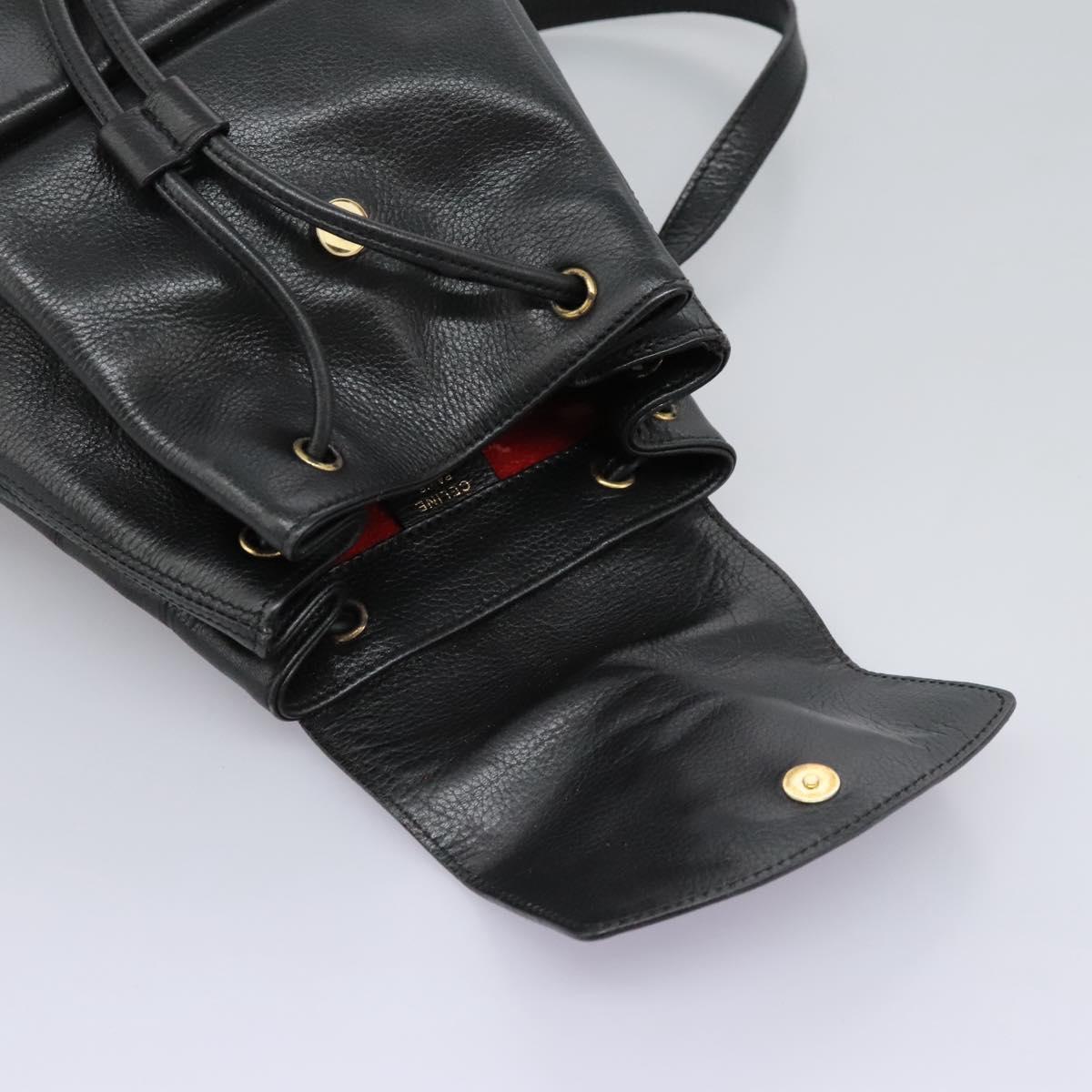 CELINE Backpack Leather Black Gold Auth EC484
