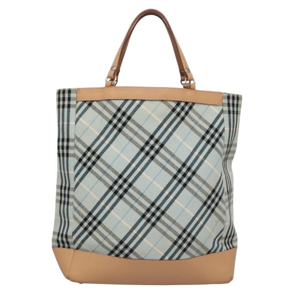 BURBERRY Nova Check Blue Label Hand Bag Canvas Blue Auth EC489