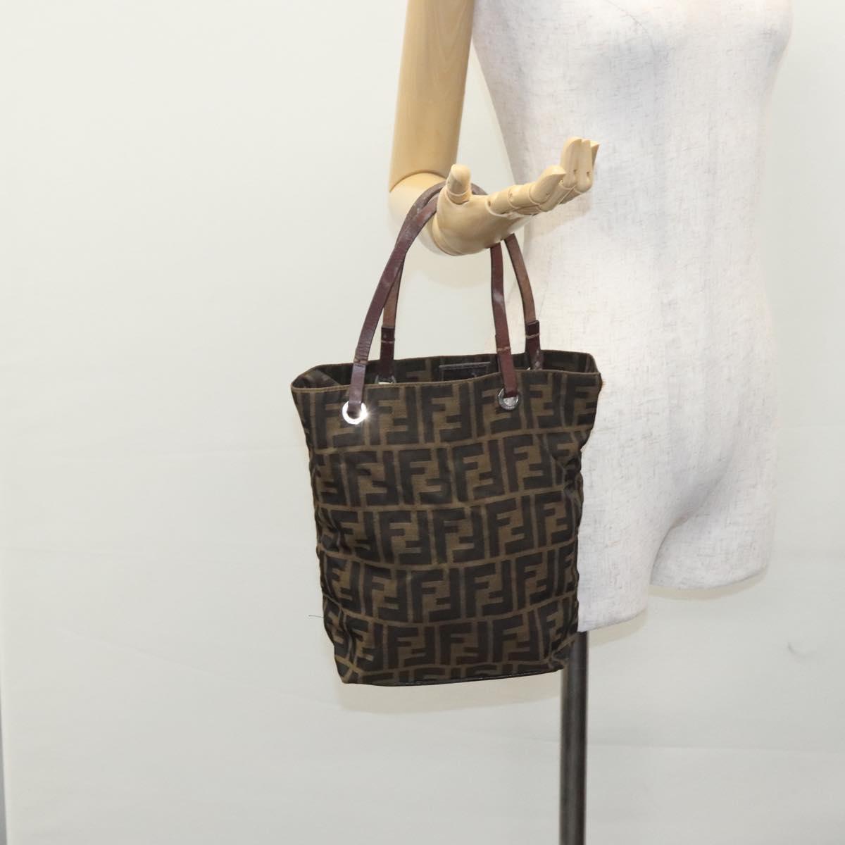 FENDI Zucca Canvas Hand Bag Brown Black Silver Auth EC490