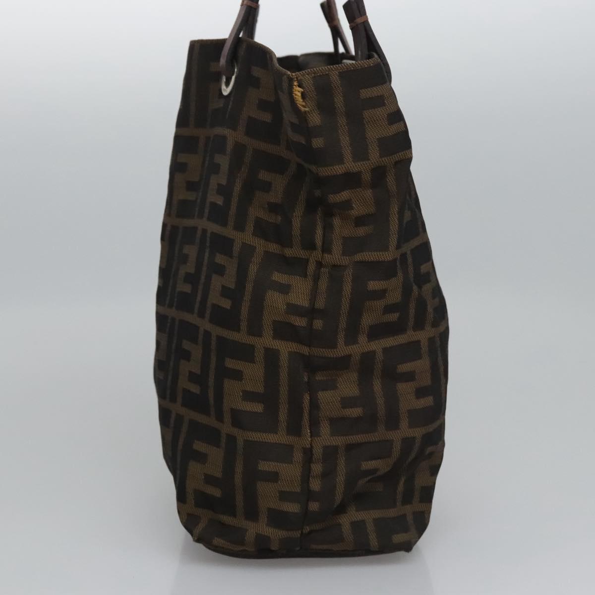 FENDI Zucca Canvas Hand Bag Brown Black Silver Auth EC490