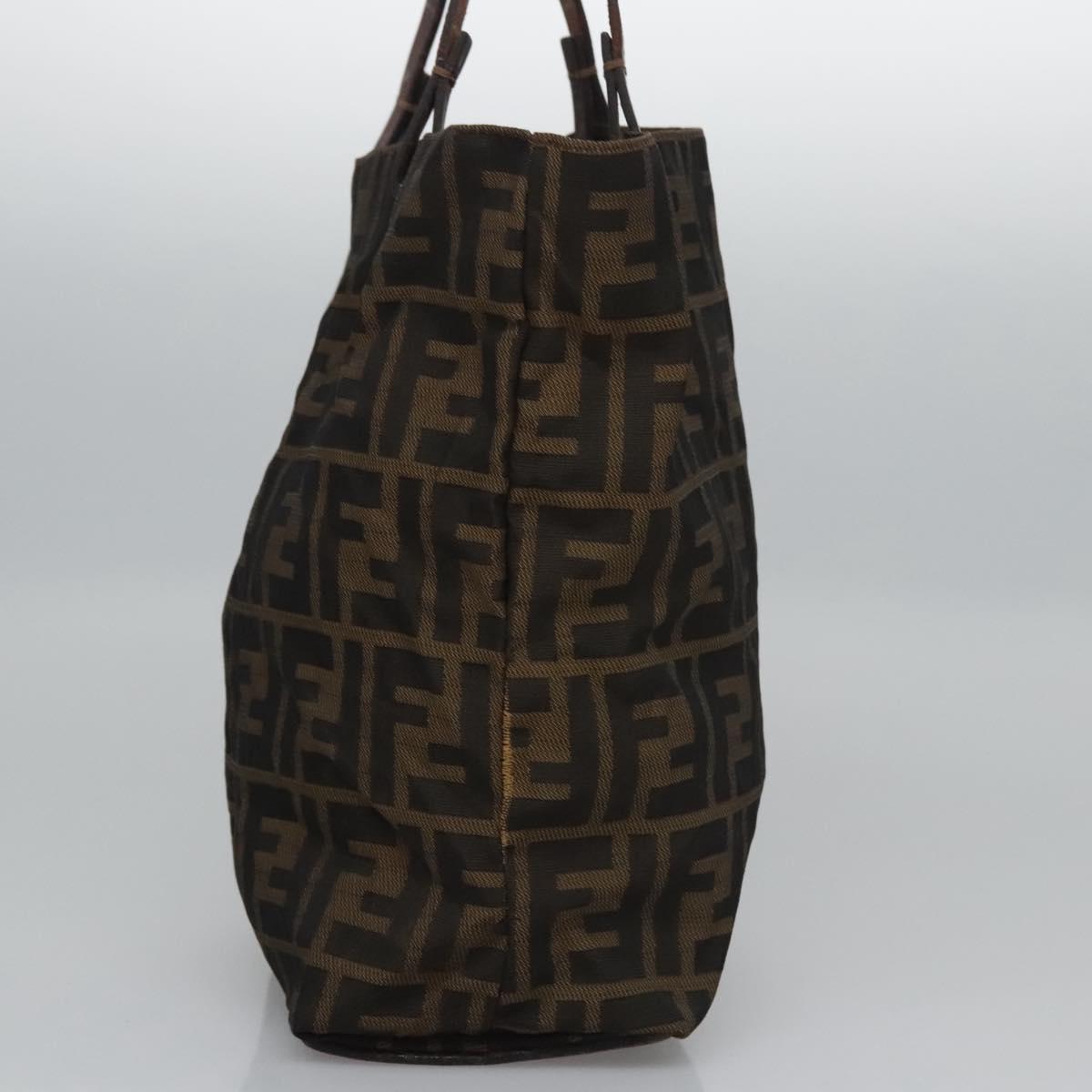 FENDI Zucca Canvas Hand Bag Brown Black Silver Auth EC490