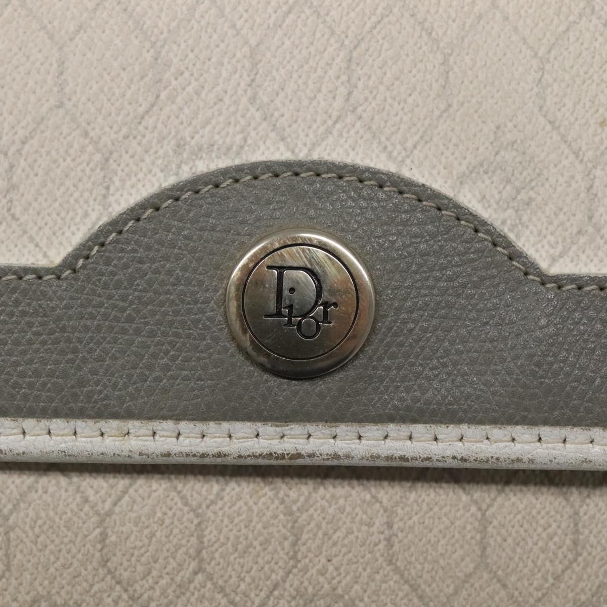 Christian Dior Honeycomb Canvas Chain Shoulder Bag PVC Leather White Auth EC494