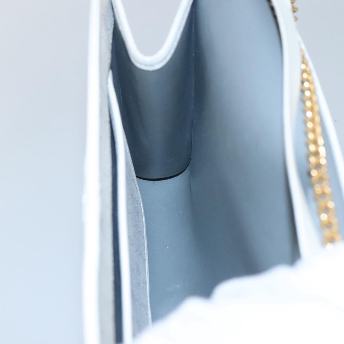 Christian Dior Honeycomb Canvas Chain Shoulder Bag PVC Leather White Auth EC494