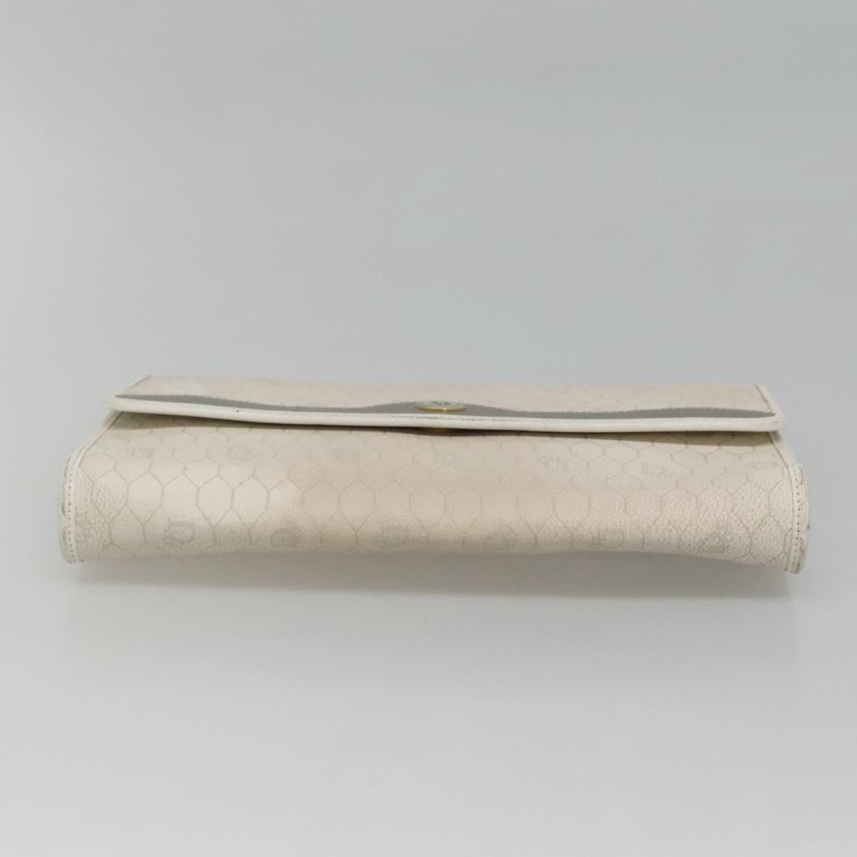 Christian Dior Honeycomb Canvas Chain Shoulder Bag PVC Leather White Auth EC494