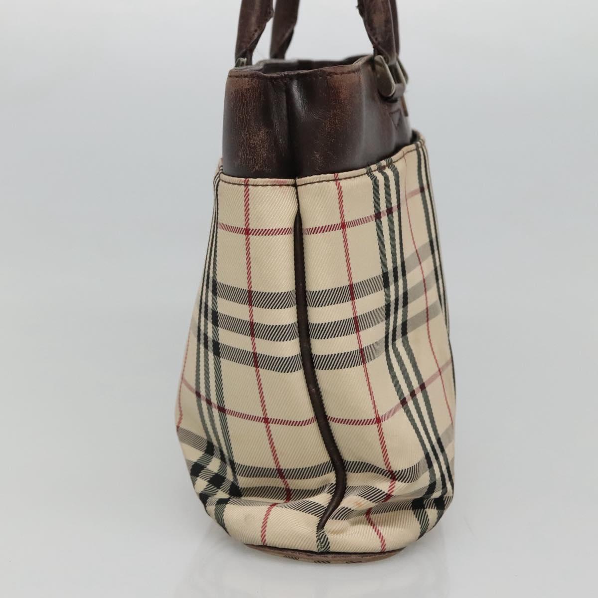 BURBERRY Nova Check Hand Bag Canvas Beige Auth EC510
