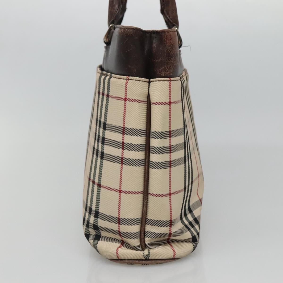 BURBERRY Nova Check Hand Bag Canvas Beige Auth EC510