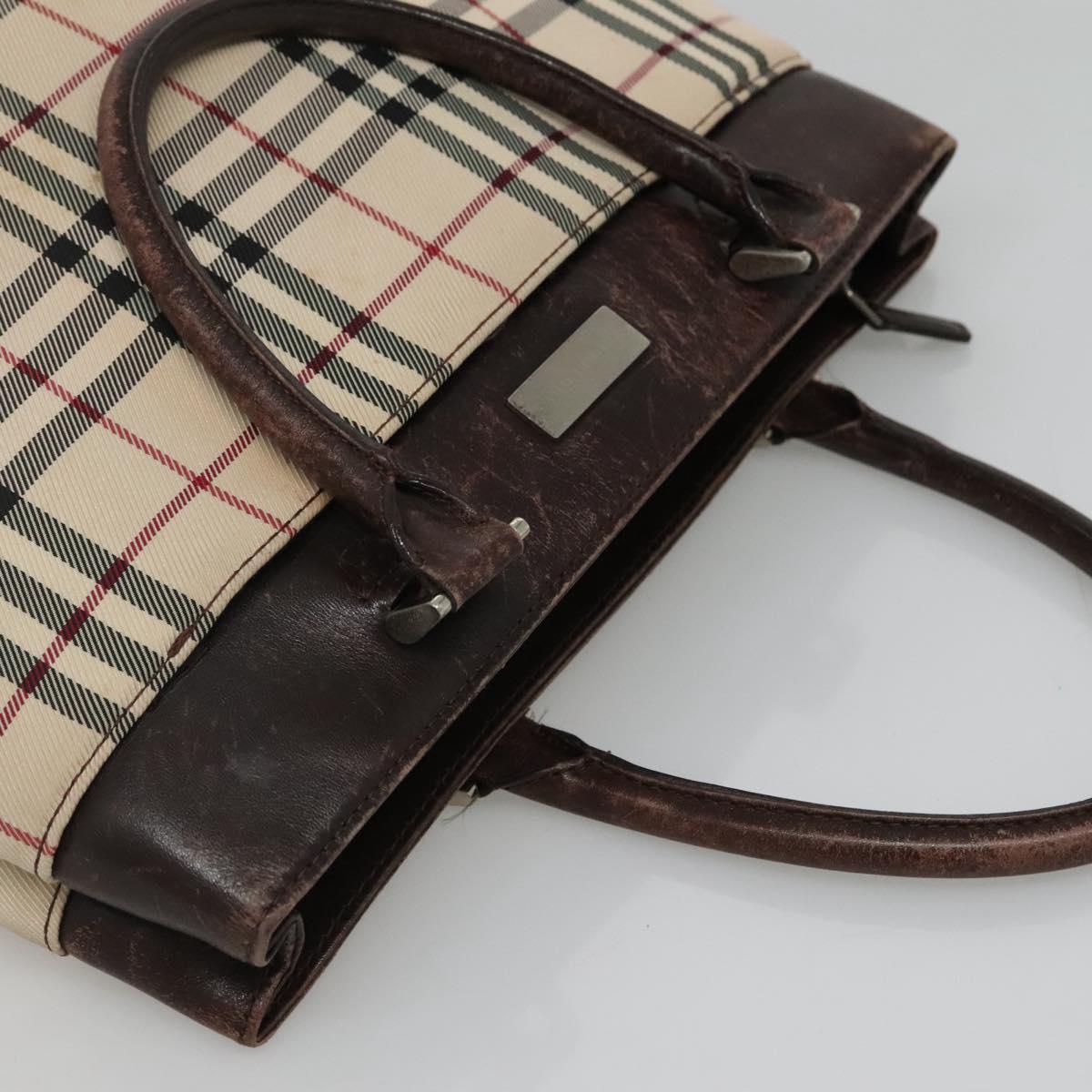 BURBERRY Nova Check Hand Bag Canvas Beige Auth EC510