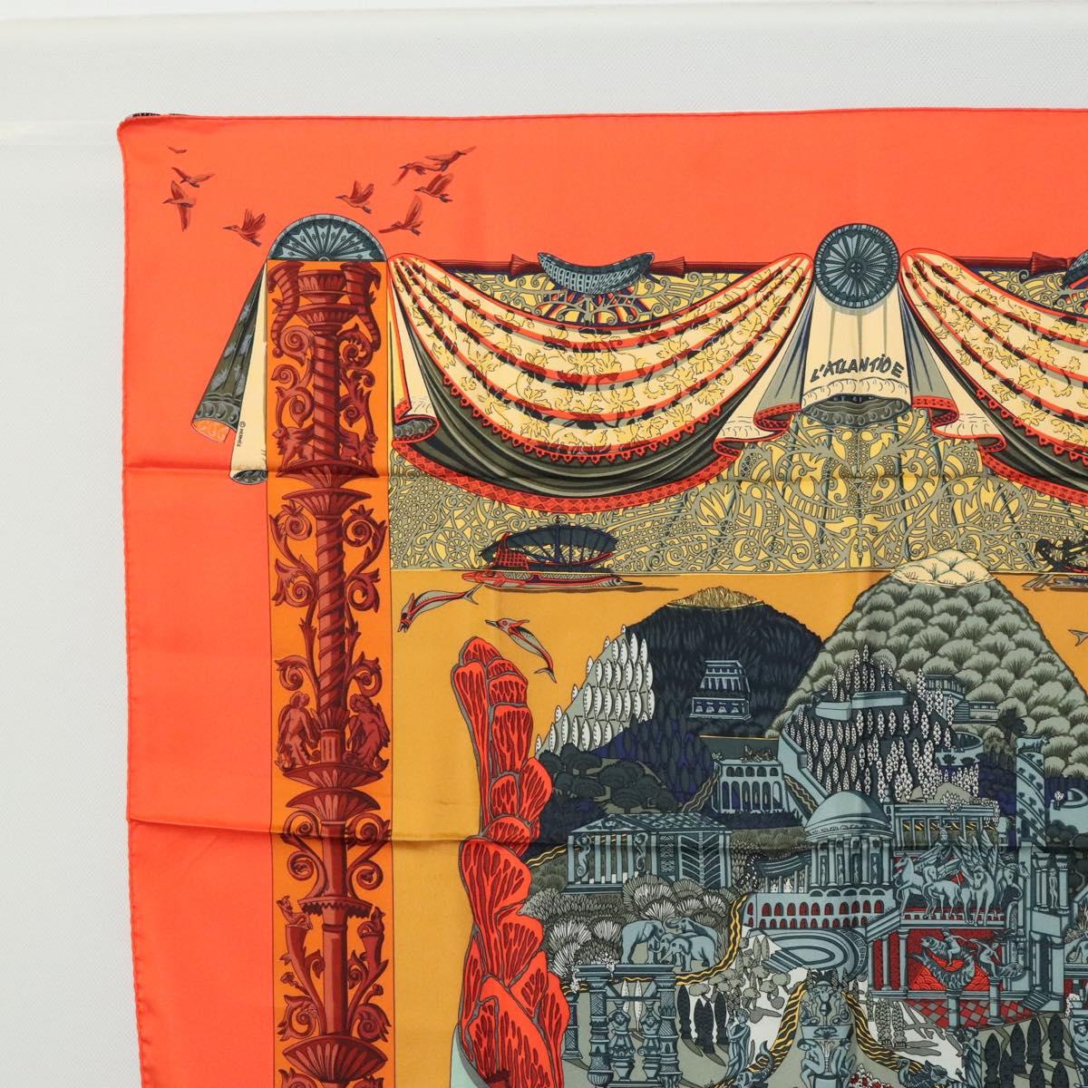 HERMES Carre 90 Scarf ""L'Atlantide"" Silk Orange Auth EC513