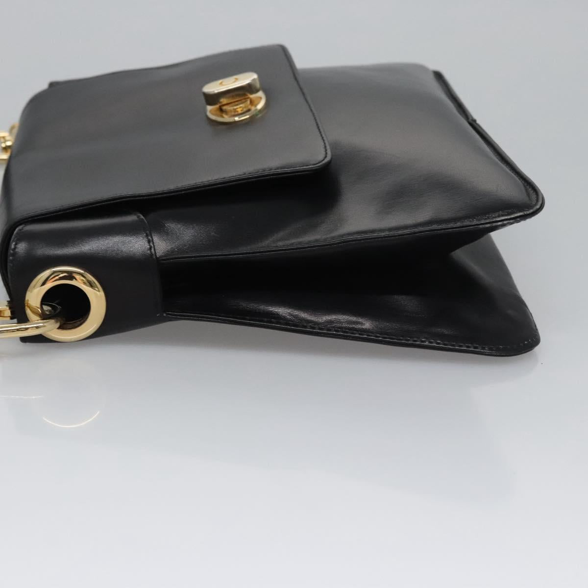 CELINE Shoulder Bag Leather Black Gold Auth EC517