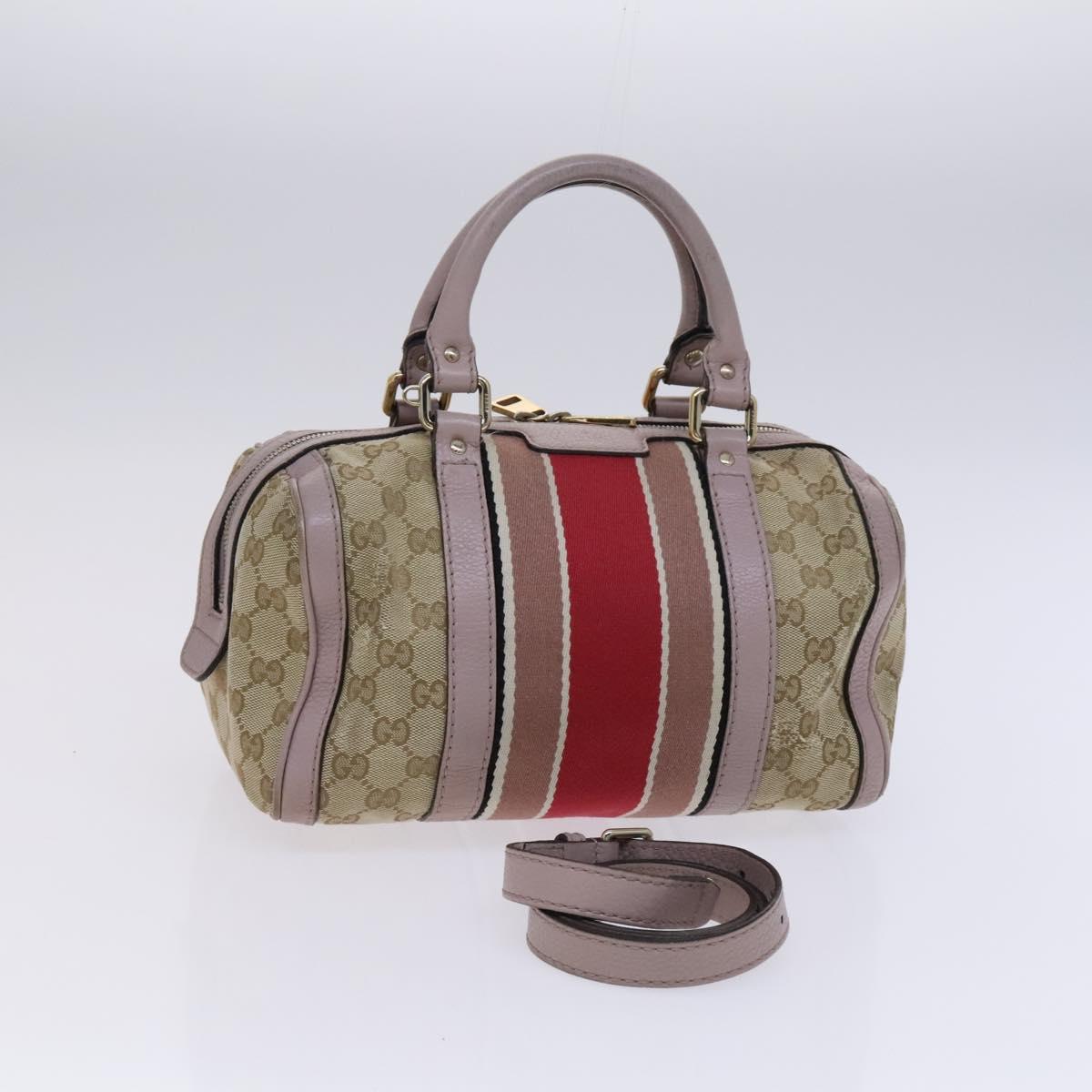 GUCCI GG Canvas Sherry Line Boston Bag 2way Beige Pink Red 269876 Auth EC526