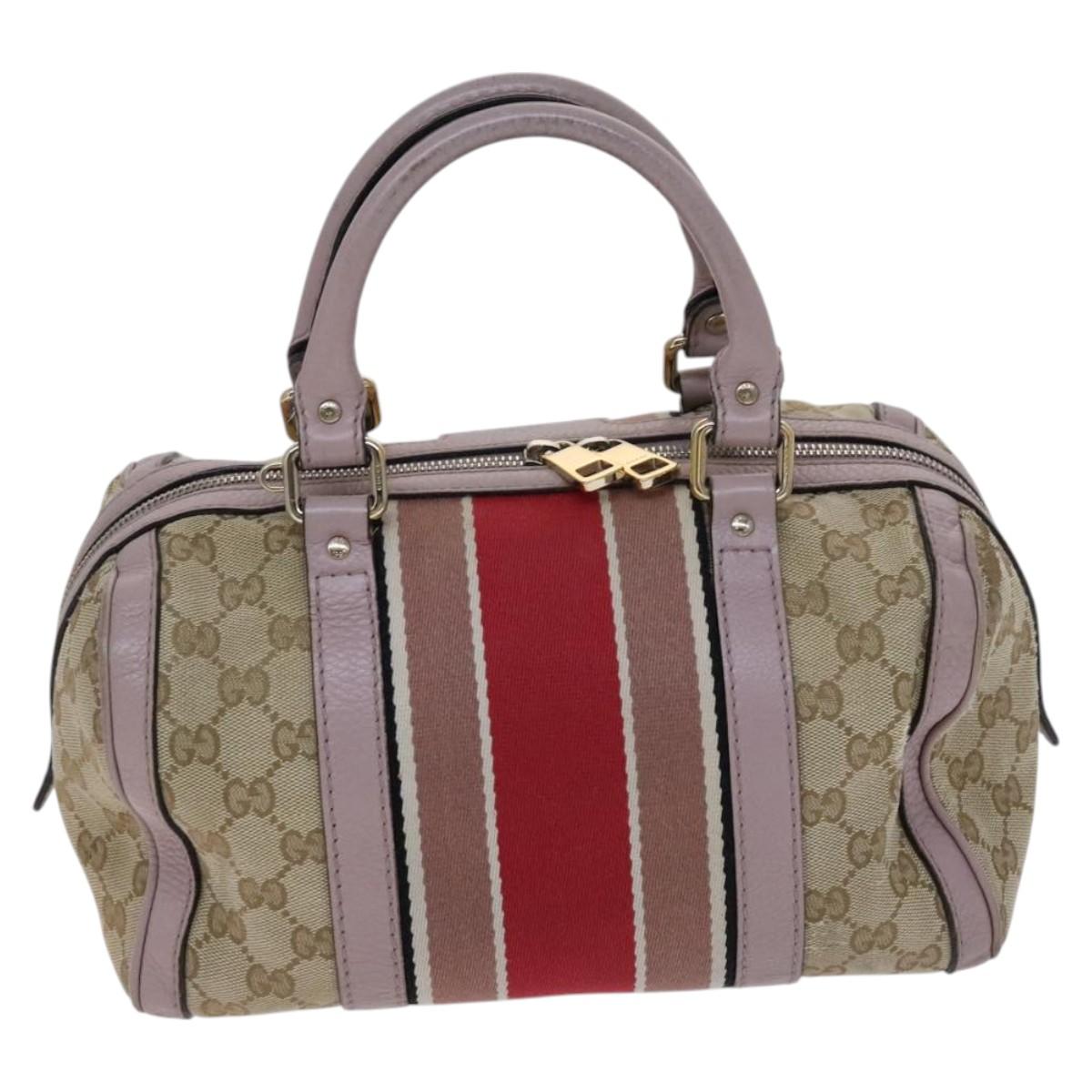 GUCCI GG Canvas Sherry Line Boston Bag 2way Beige Pink Red 269876 Auth EC526