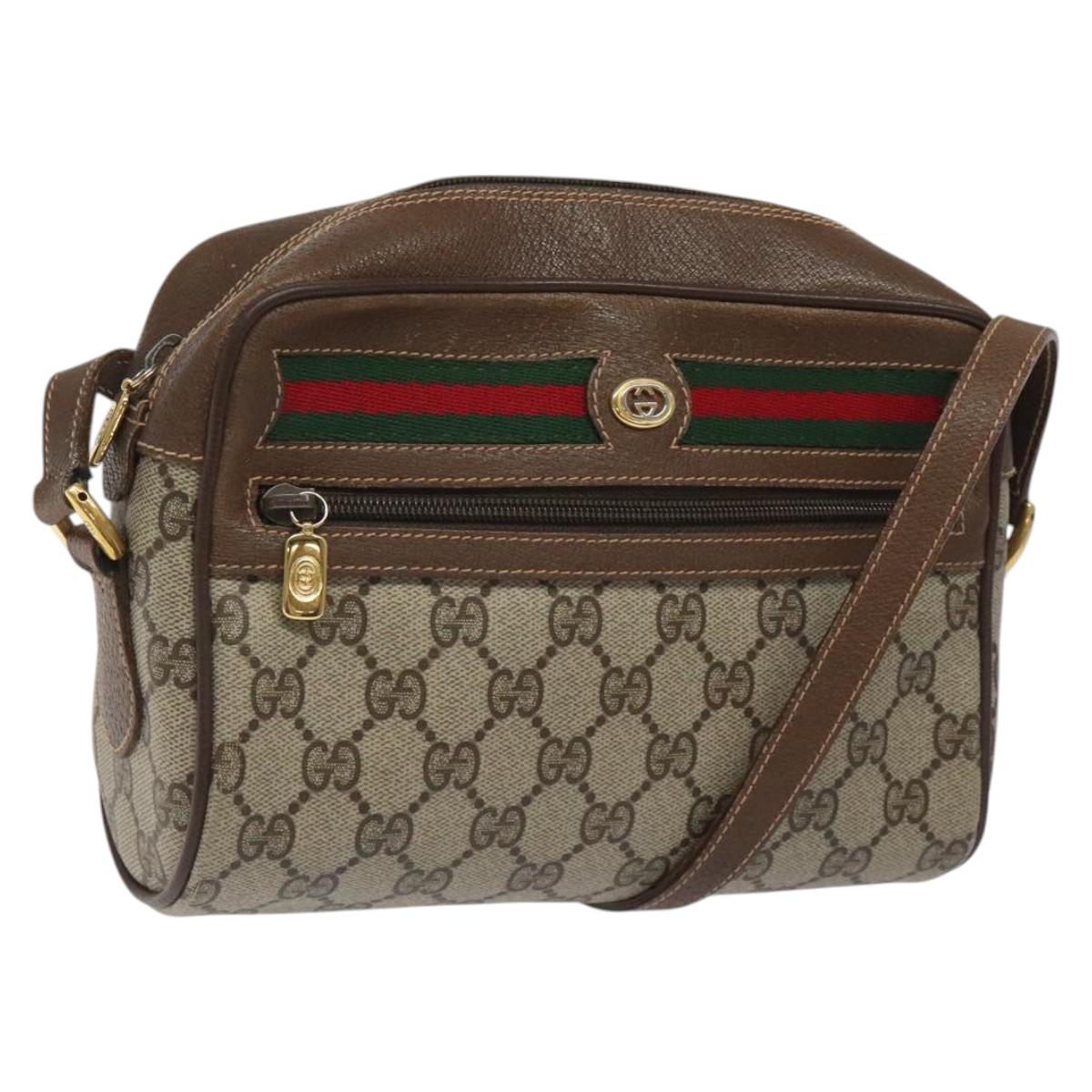 GUCCI GG Supreme Web Sherry Line Bag PVC Beige Gold Red 56 02 087 Auth EC527