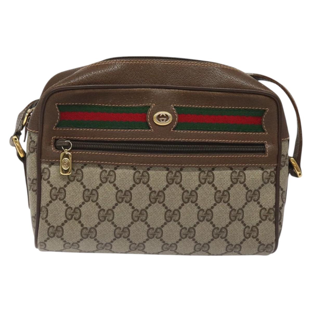 GUCCI GG Supreme Web Sherry Line Bag PVC Beige Gold Red 56 02 087 Auth EC527
