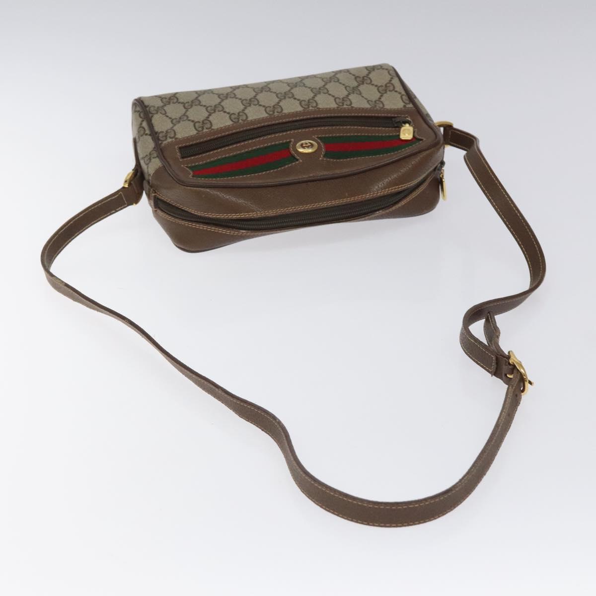 GUCCI GG Supreme Web Sherry Line Bag PVC Beige Gold Red 56 02 087 Auth EC527