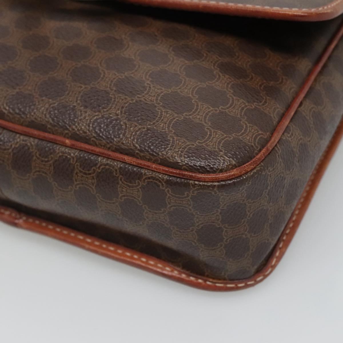 CELINE Macadam Canvas Circle Shoulder Bag PVC Leather Brown Gold Auth EC528