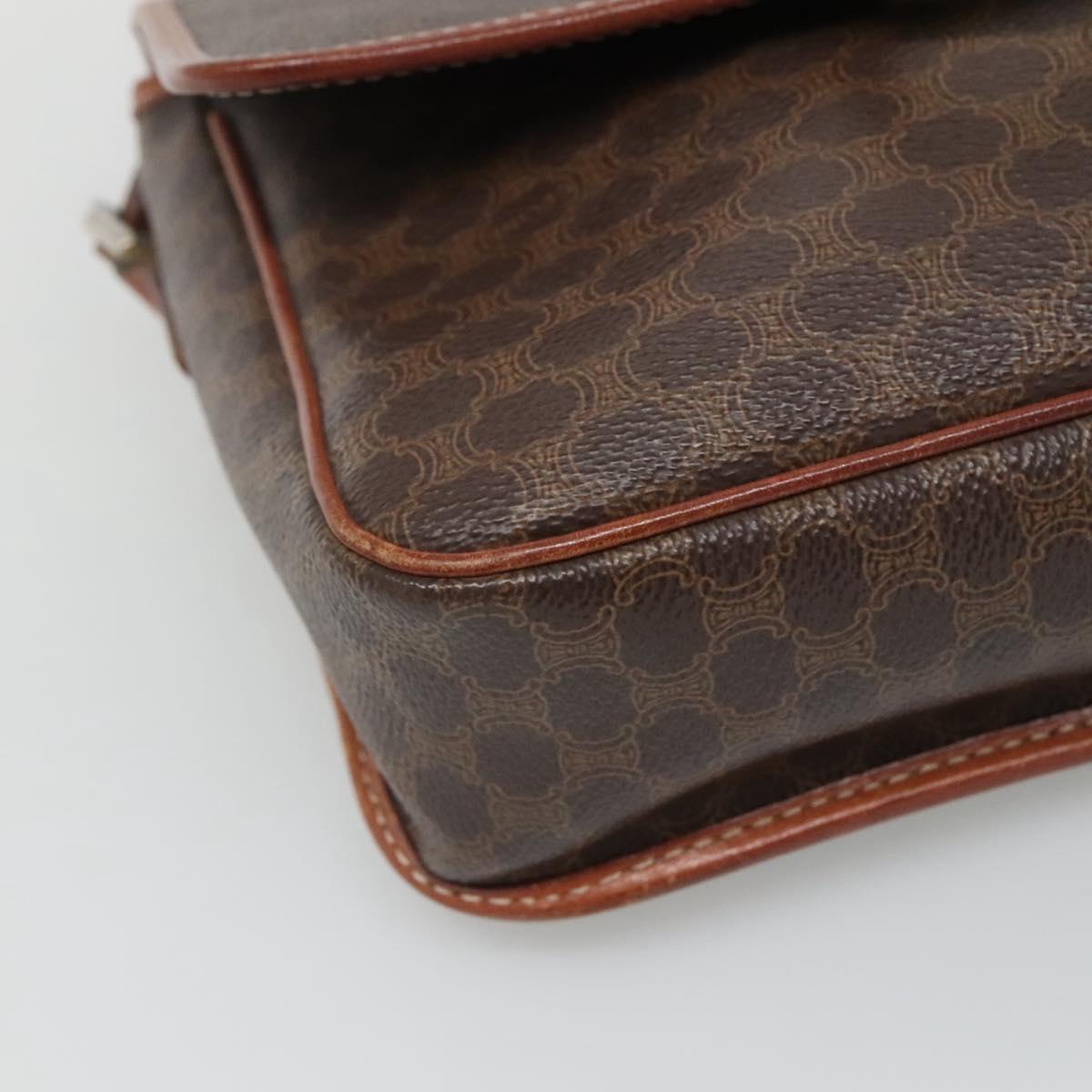 CELINE Macadam Canvas Circle Shoulder Bag PVC Leather Brown Gold Auth EC528