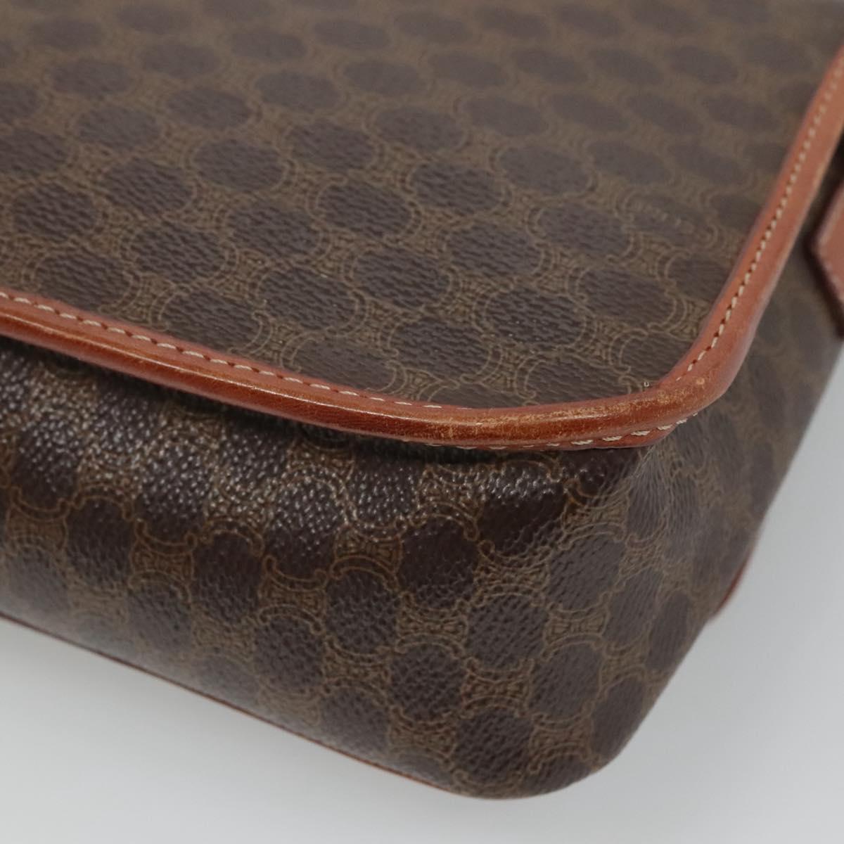 CELINE Macadam Canvas Circle Shoulder Bag PVC Leather Brown Gold Auth EC528