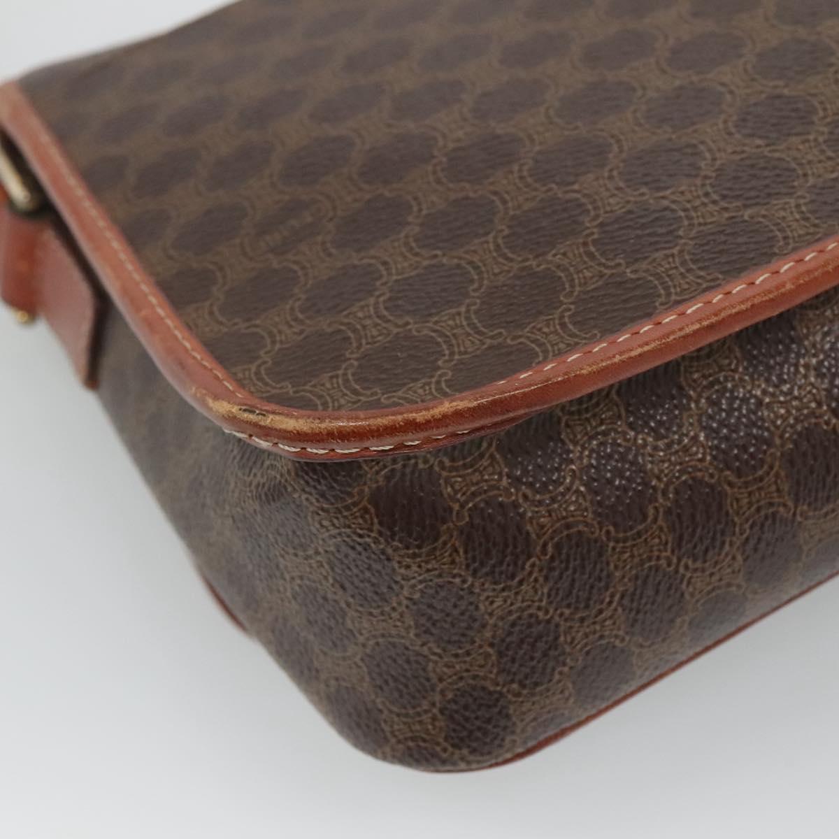 CELINE Macadam Canvas Circle Shoulder Bag PVC Leather Brown Gold Auth EC528