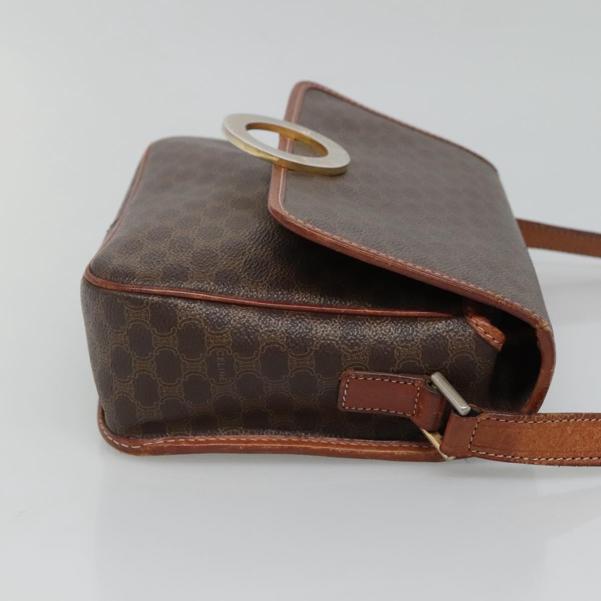 CELINE Macadam Canvas Circle Shoulder Bag PVC Leather Brown Gold Auth EC528