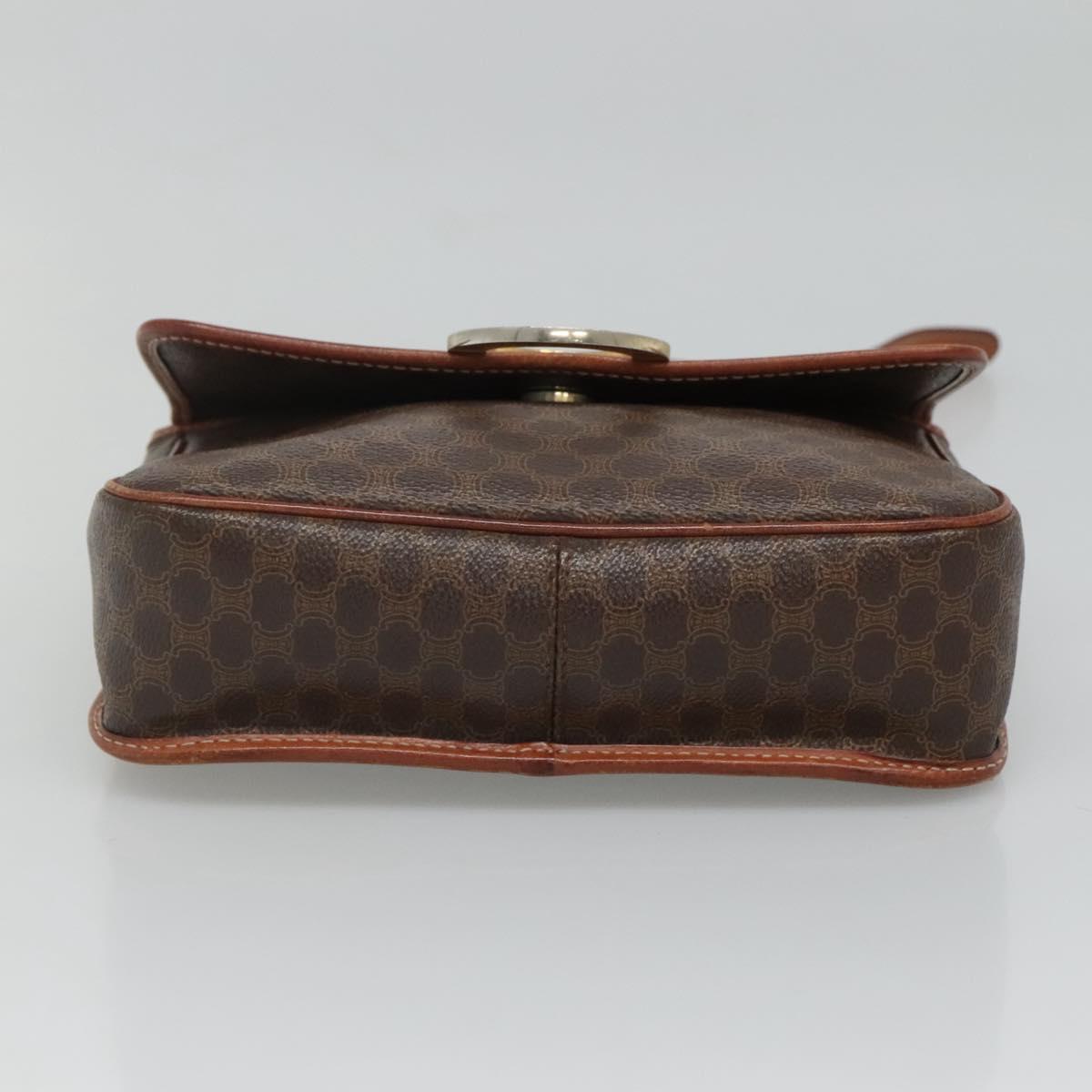 CELINE Macadam Canvas Circle Shoulder Bag PVC Leather Brown Gold Auth EC528