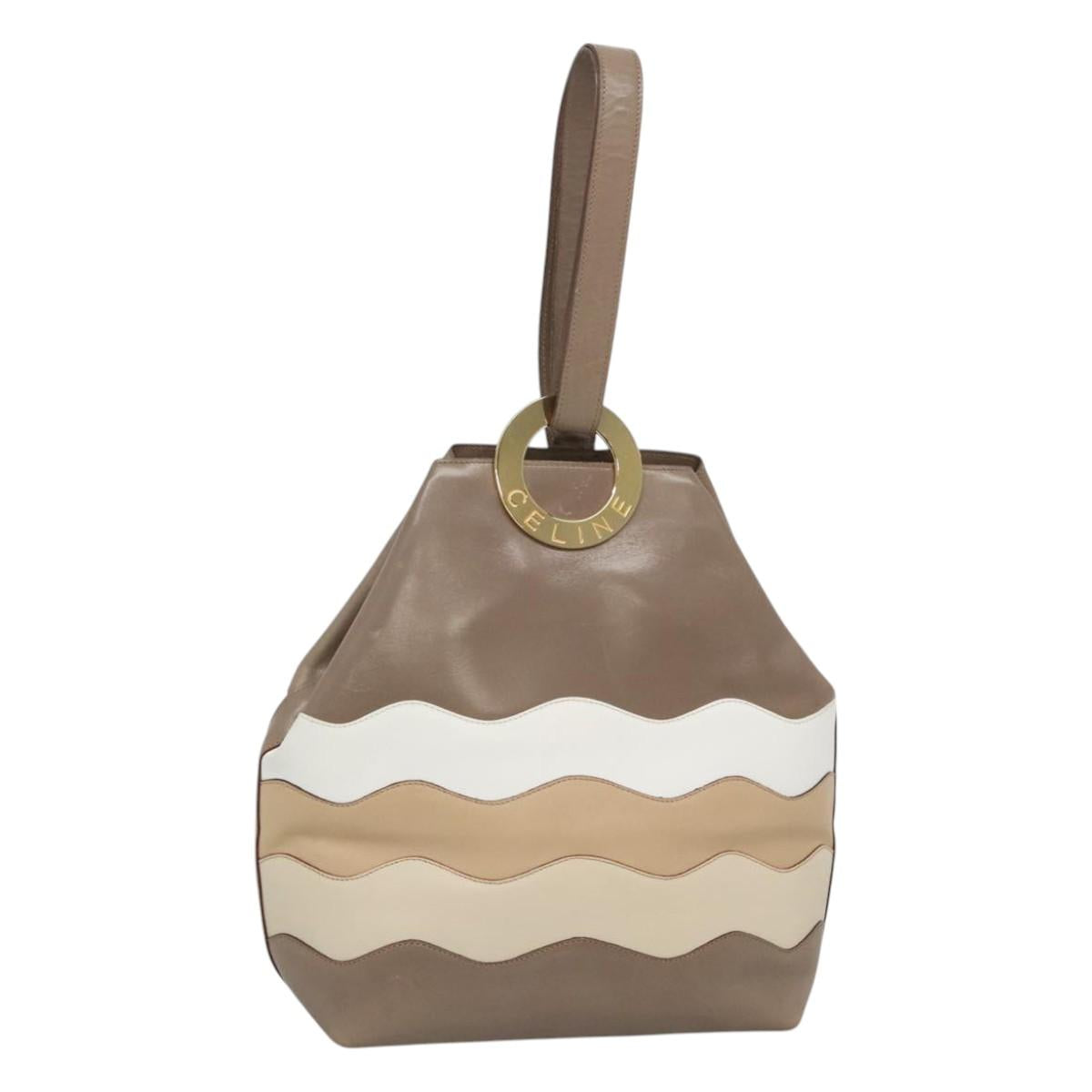 CELINE Shoulder Bag Leather Brown Gold Auth EC529