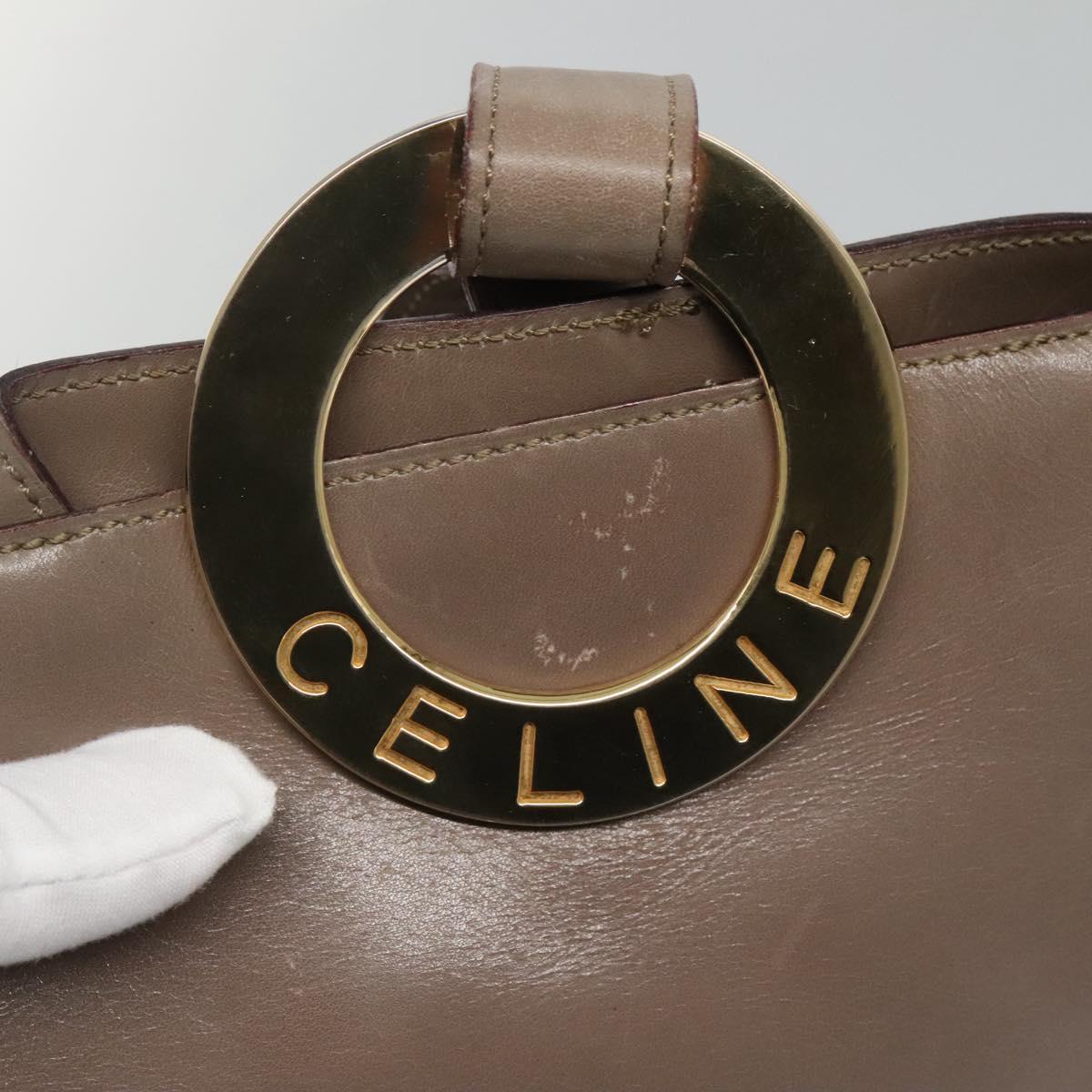 CELINE Shoulder Bag Leather Brown Gold Auth EC529