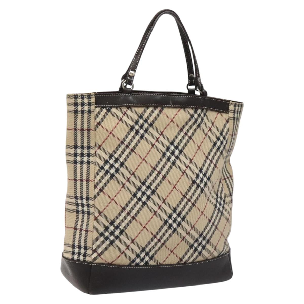 BURBERRY Nova Check Blue Label Hand Bag Canvas Leather Beige Auth EC545